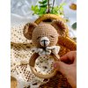 Ylsteed Wooden Baby Rattle Crochet Baby Rattle Stuffed Baby Doll Shaker Toy with Wooden Baby Crochet Bear Rattle Toy Natural Knitted Stuffed Animals for Babies Baby Shower Gift