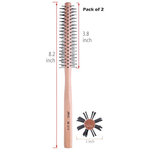 PERFEHAIR Small Round Hair Brush-2-Pack, 1 Inch Mini Barrel Roller Styling Hairbrush for Short, Thin Hair & Beard Blow Drying, Both for Men & Women