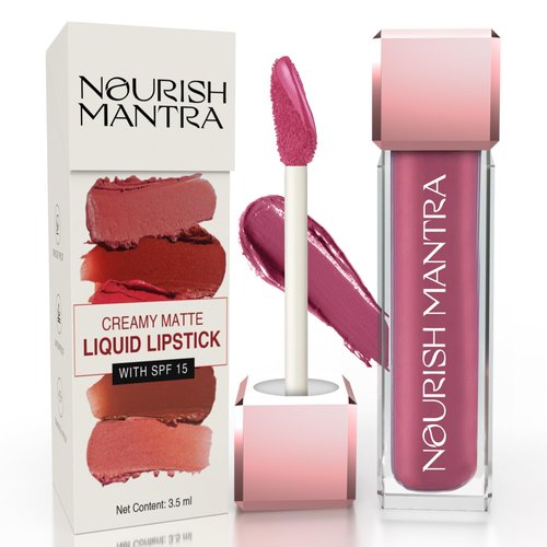 NOURISH MANTRA Berry Dhamaka Lipstick (3.5ml)/ Creamy Matte Liquid Lipstick with SPF/Water Proof/...