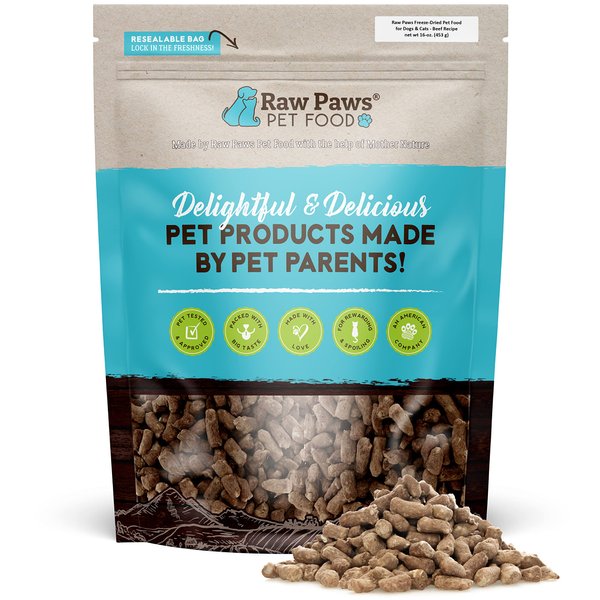 Raw Paws Freeze Dried Dog Food & Cat Food - Beef Recipe, 16-oz - Made in USA - Freeze-Dried Dog Food - Freeze Dried Raw Dog Food - Raw Dog Food Freeze Dried - Raw Food for Dogs - Freeze Dried Cat Food