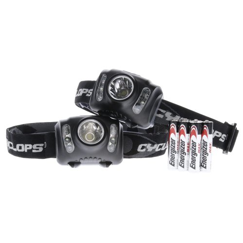 CYCLOPS 210 Lumen Headlamp, Tactical Durable Lightweight Compact Adjustable Stretch Headband Bright 3 Color LED Headlight, AAA Batteries Included, Pack of 2