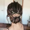Bridal Hair Combs, 5PCS Wedding Hair Pins Set Crystal Flower Hair Clips Bride Bridesmaid Hair Sides Comb Rhinestone Barrettes, Pearl Flower Hair Pins Hair Accessories for Women Girls (Pink)