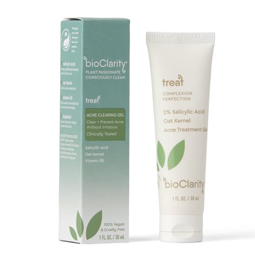 bioClarity Acne Treatment Gel | 2% Salicylic Acid + Moisturizing Oat Kernel | 100% Vegan, Clean Ingredients | 1 Fl Oz