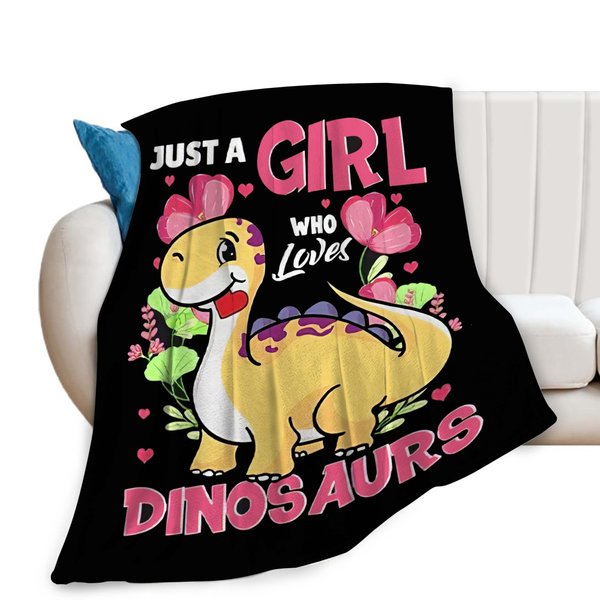 Just A Girl Who Loves Dinosaurs Blanket Dinosaur Decor Throw Blanket Gifts for Girls Boys Dinosaur Lover Super Warm Soft Plush Lightweight Fleece Flannel Bed Blanket for Kids Adults Men Women 50"X40"