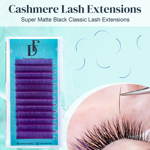 Violet Lash Extension Volume Eyelashes Extensions 0.05 CC 15-20mm Lash Tray Individual lash Extensions Classic Lash Extensions Soft Matte Black Single Lashes for Professional Salon Use