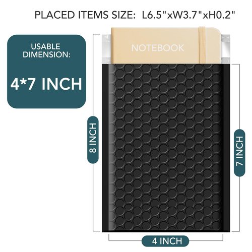 Metronic 4x8 Inch Bubble Mailer 50 Pack,Black Bubble Mailers, Waterproof Self Seal Adhesive Shipping Bags,Padded Envelopes for Shipping, Mailing, Packaging, Bulk #000