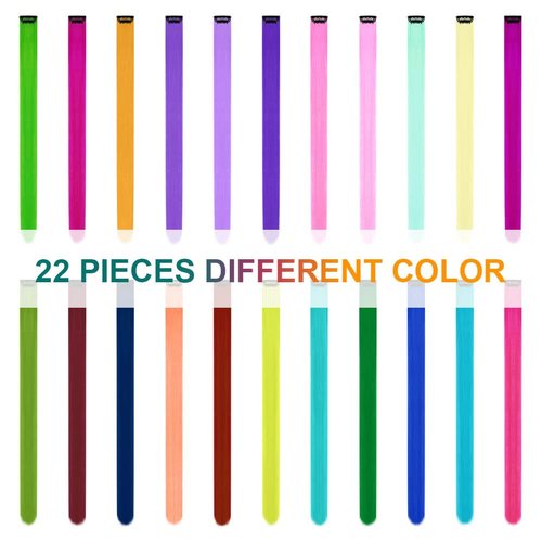 AOMIG 22PCS Colored Hair Extensions, Clip in Hair Extensions Rainbow High Hair Accessories for Gi...