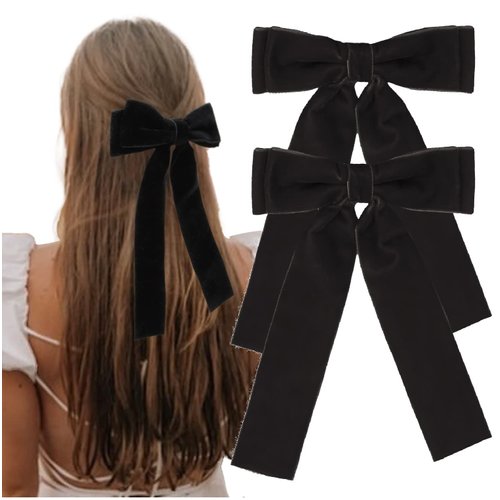 Tobeffect Hair Clip - Hair Bows for Women Girls Velvet Hair Ribbon Black Bow Hair Clips Vintage H...