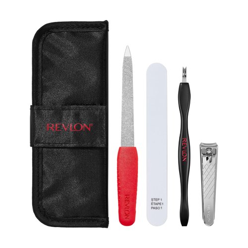 Revlon Manicure Essentials Kit with Travel Case, Manicure Set for Nail Care with Dual Ended Cuticle Trimmer, Curved Blade Nail Clipper, Compact Emeryl File and Nail Buffer, 1 Count