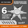 Kelvin Tools Kelvin 07 Fidget Spinner Multitool - Pocket Spinner Multi-Screwdriver with Six Chromoly Steel Heads, Multi Bit Screwdriver for Adults, Includes 2 Straight, 2 Phillips, 2 Torx Bits