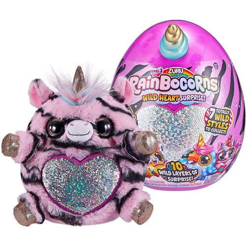 Rainbocorns Wild Heart Surprise Zebra - 11" Collectible Plush Stuffed Animal - 10 Layers of Surprises, Unicorn Slime Mix, Nail Decals, Sparkle Sequin, Ages 3+ by ZURU