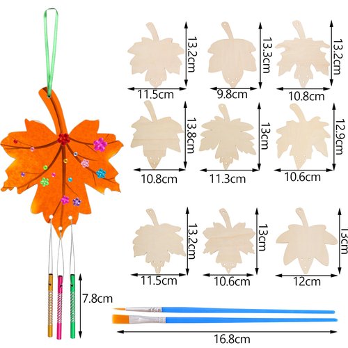 Hmxpls 9 Pack Wooden Maple Leaf Wind Chime Craft Kit for Kids & Adults - DIY Coloring & Decorative Ornaments for Fall Craft Activities Thanksgiving Party Supplies