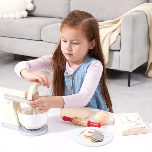 Giant Bean Wooden Toy Mixer, Kids Play Kitchen Accessories, Pretend Play Toy Blender for Boys Girls Ages 3+