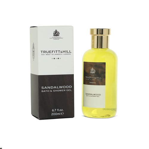 Truefitt & Hill Premium Luxury Bath & Shower Gel - Sandalwood - Rich Lather, Deep Cleanse, and Refreshing Aroma - 6.7 oz.