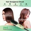 Doortian Mini Hair Straightening Iron with Built-in Comb for Travel, Portable Hair Straightener Brush, Ionic Hot Comb Straightener for Women (Green)