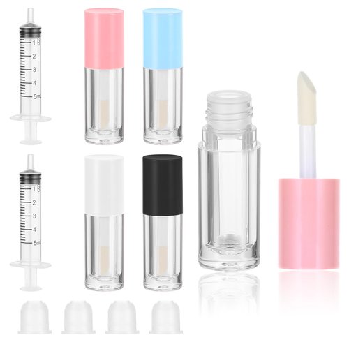 APLZGMG 4Pcs Lip Gloss Tubes, 6ml Empty Lip Gloss Tube Lipgloss Containers with Wand, Clear Plastic Mini Lip Gloss Tubes for Skin Care Oil DIY Makeup Lipgloss Making Kit (D25xH86mm)