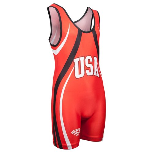 KO Sports Gear - Unisex Wrestling Singlet (USA Red, Adult X-Small)