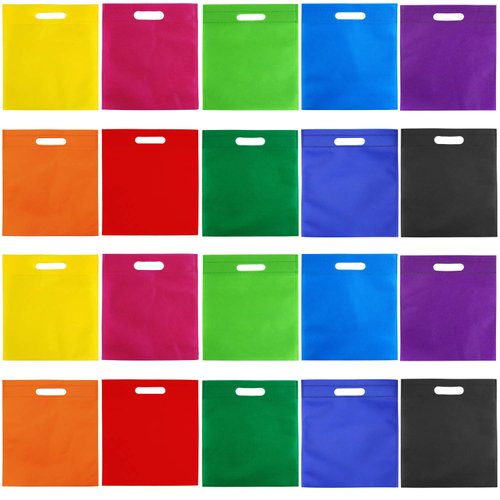 Aneco 50 Pieces Party Non-woven Gift Bags 9.5×11.5 Inch Goodie Treat Favor Bag with Handles Rainbow Tote Bag Bulk for Birthday Party Supplies