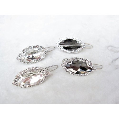 Generic Two small tiny dark gray or clear crystal hair pin clip barrettes fine hair (Primary color: Clear)