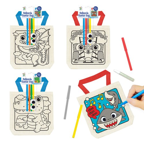 VKPI 8 Pieces Kids Coloring Goodie Bags, Reusable Canvas Bag, Cute Art Party Favors, Color Your Own Bags for DIY Painting Birthday Carnival Celebration, Party Supplies Gift, Boys