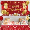 Red and Gold Birthday Decorations for Women Men Girls Boys, 72pcs Red and Gold Party Decorations Happy Birthday Backdrop Burgundy Confetti Star Red Gold Balloon Arch Table Cloth Party Supplies