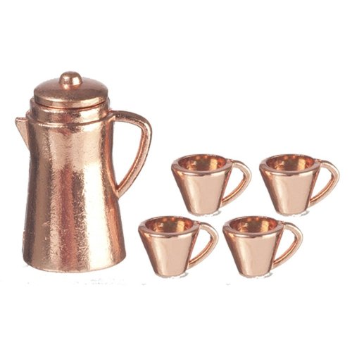 Melody Jane Dollhouse Copper Coffee Pot & Mugs Miniature Kitchen Accessory