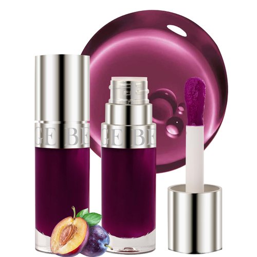 Lip Glow Oil-2Pack Moisturizing Tinted Lip Gloss,Hydrating Comfort Oil Lipgloss Big Brush Head Lip Tint Stain,Clear Plumping Lipstain,Glow Reviver Lip Care Oil,Christmas Makeup Gift for Women Girl-06