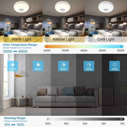 WZTO 36W LED Music Ceiling Light with Bluetooth Speaker, RGB LED Flush Mount Smartphone APP Control Remote Color Changing Ceiling Lamp, Waterproof Light Fixture for Kids Room Bedroom