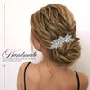 Yean Crystal Bridal Hair Comb Rose Gold Pearl Hair Piece Rhinestone Leaf Wedding Hair Accessories for Bride and Women (Silver)