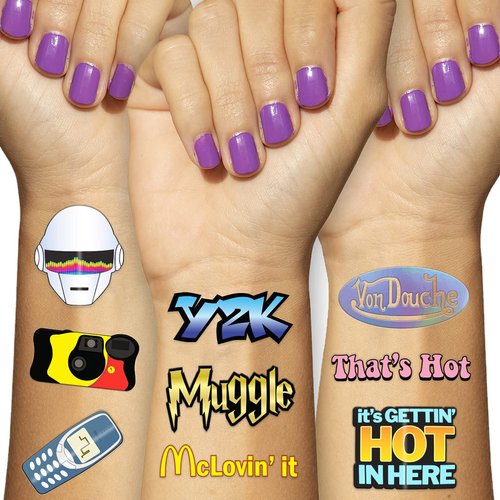 Throwback 2000s and 1990s Theme Temporary Tattoos - Funny 2000s and 1990s Theme Party Decoration, Favors & Supplies Multi Colored