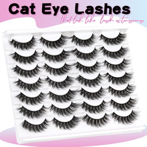 Losha Lashes 14 Pairs Fluffy False Lashes Soft Handmade Fake Eyelashes Vegan Cat Eye Lashes that Like Lash Extensions (P01)