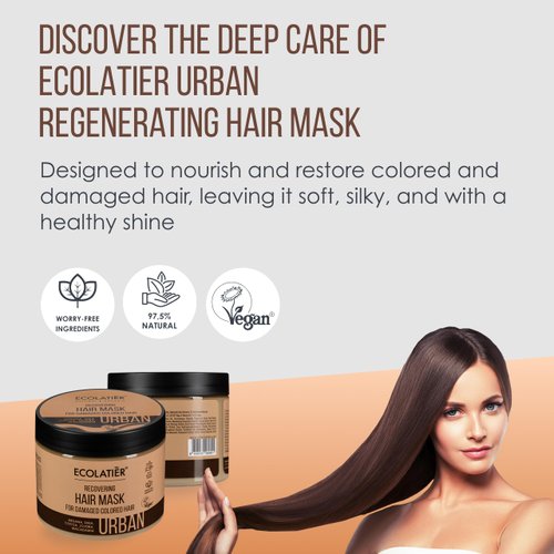 ECOLATIÈR Recovering Hair Mask for Damaged Colored Hair - Deep Conditioning, Hydrating Hair Mask, Argan Oil, Shea Butter, Vegan, 97.2% Natural Ingredients, 13.5 Fl Oz