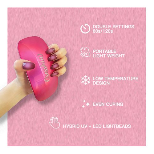 Osesshia UV LED Nail Lamp, Mini 12W UV Light with USB Cable, Portable Nail Dryer Light for Gel Nails Polish Manicure, Handheld Nail UV Lamp for Curing