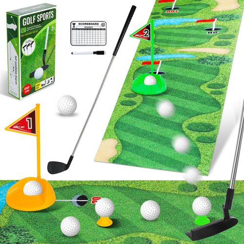 Kids Golf Club Set,Toddler Golf Toy with Putting Mat Sports Indoor Outdoor Backyard Golf Game Christmas Birthday Gifts for 2 3 4 5 6 Year Olds