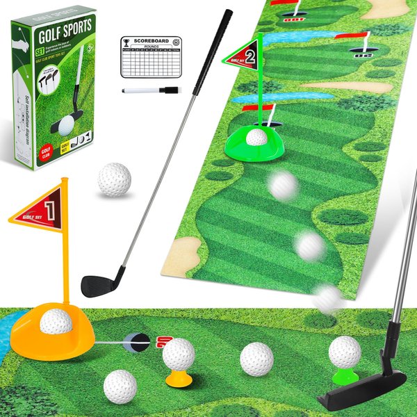 Kids Golf Club Set,Toddler Golf Toy with Putting Mat Sports Indoor Outdoor Backyard Golf Game Christmas Birthday Gifts for 2 3 4 5 6 Year Olds