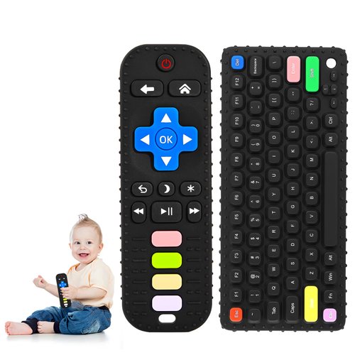 Avkast Teething Toys for Baby 3 6 12 18 Months, TV Remote Control Keyboard Baby Teether Toys, Baby Chew Toys, Food Grade Silicone Teething Toys for Infants, BPA Free, for Baby Gum Relief