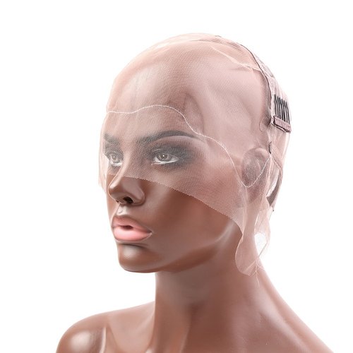 Bella Hair Full Lace Wig Cap with Adjustable Straps for Making Wigs, Medium Brown Swiss Lace with Stretch Panel at Crown (Small Size Cap)