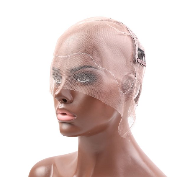 Bella Hair Full Lace Wig Cap with Adjustable Straps for Making Wigs, Medium Brown Swiss Lace with Stretch Panel at Crown (Small Size Cap)