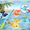 FICCURYS Baby Bath Toys Set,Wind Up Pool Toys for Toddlers 1-3,Kids Magnetic Fishing Toys with Fishing Rod,Fishing Net and 4Pcs Brightly Colored Whales,Boys and Girls Birthday Gifts