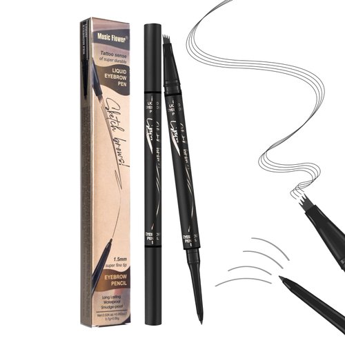 2 in 1 Magic 4-Tip Eyebrow Pencil, 2024 Upgrade 3D Waterproof Microblading Eyebrow Pencil Contouring Pen, 4-Tipped Precise Brow Pen Tattoo Pencil for Natural Makeup Last All Day (Black)