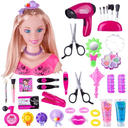 KonHaovF Styling Head Doll for Girls&#39; Hair and Makeup Practice with Accessories and Hair Dryer (S...