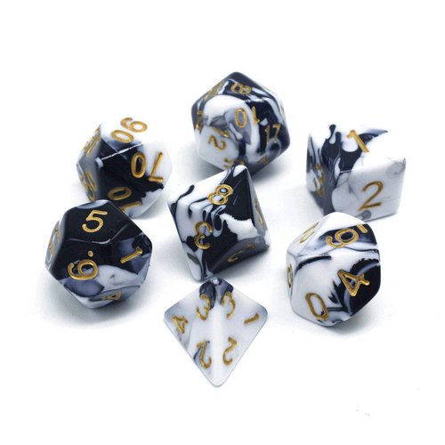 DND Dice Set Black & White Marble RPG Polyhedral Dice Fit Dungeons and Dragons(D&D) Pathfinder MTG Tabletop Role Playing Game 7-Die Dice Set