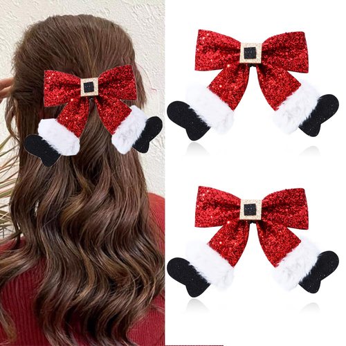 MEEKEST 2Pcs Glitter Christmas Bows for Hair Clips Cute Hair Bows Barrettes Red Bows Hoilday Hairpins Christmas Hair Accessories for Girls Women Costume Xmas Party Gifts