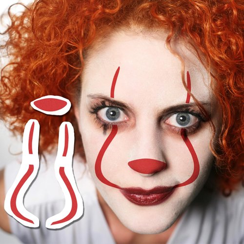 Clown Temporary Tattoo (Set of 2) - Clown Makeup Temporary Tattoo/Clown Tattoo Kit/Scary Halloween Costume Temporary Clown Makeup Stickers for Kids, Adults
