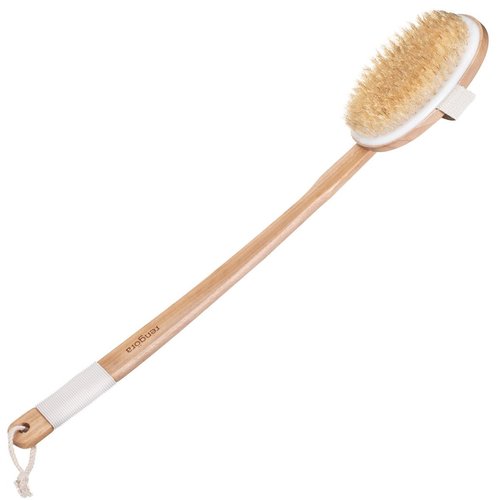 Back Scrubber for Shower - Exfoliating Body Scrubber - 20" Long Handle - Natural Boar Bristle Shower Scrubber & Body Brush for Showering - Ideal Bath Brush for Men and Women by Rengöra