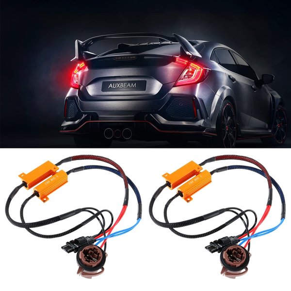 Auxbeam 3157 Anti Flicker Resistor Kit, 3157 3057 3457 T25 3047 3157B Load Resistor Fix LED Signal Light Hype Flash/Error Code 50W 8-Ohm (Pack of 2)