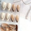 24 Pcs Almond Press on Nails Fall Fake Nails Brown White Medium False Nails with Leaf Designs Full Cover Glossy Acrylic Glue on Nails Autumn Thanksgiving Stick on Nails for Women Manicure DIY