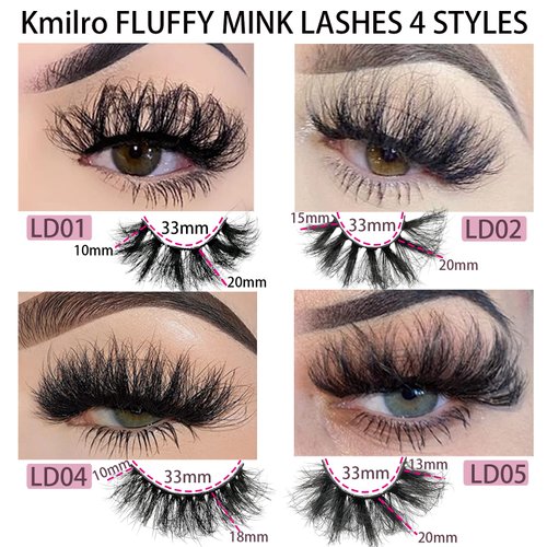 Fluffy Mink Lashes 20 Pairs Dramatic Thick Long 5D False Eyelashes 20mm 4 Styles D Curl Fake Eyelashes Pack, by Kmilro