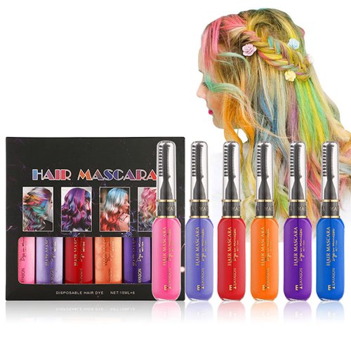 Joyeee Hair Chalk Gift for Girls Hair Makeup Kit, 6 Colors Temporary Hair Mascara Washable Temporary Hair Color Dye Gifts for Kids Age 5 6 7 8 9 10 11 12 13 Years Old Girls Boys or Adult