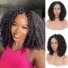 SOKU Short Curly Bob Wigs Afro Kinky Curly Synthetic Lace Front Wig 16 Inch Dark Brown T Part Lace Wigs for Black Women Daily Wear